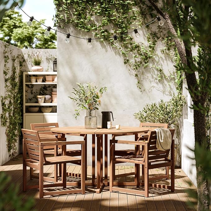 ProTuning NÄMMARÖ Table+4 chairs w armrests, outdoor, light brown stained, 130 cm