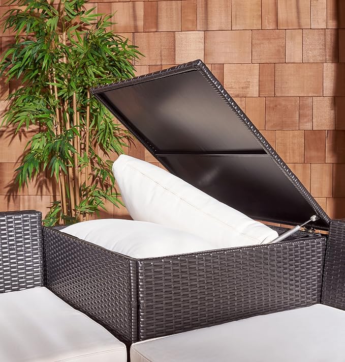 SAFAVIEH Outdoor Collection Helga Black/Beige Wicker Conversation Patio Set