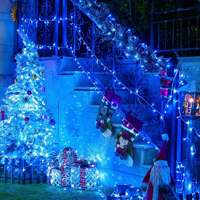 JMEXSUSS 150 LED Blue String Lights Indoor, Blue Halloween Lights Outdoor | Connectable 59 Ft Christmas String Lights Plug in, 8 Modes, Bedroom Patio Party Holiday Christmas Tree Decorations