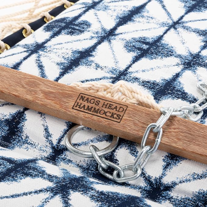 Nags Head Hammocks Midori Indigo Sunbrella Cushioned Single Swing – 24 in. x 24 in., 350 lb Capacity, Cumaru Spreader Bar, Handcrafted in The USA