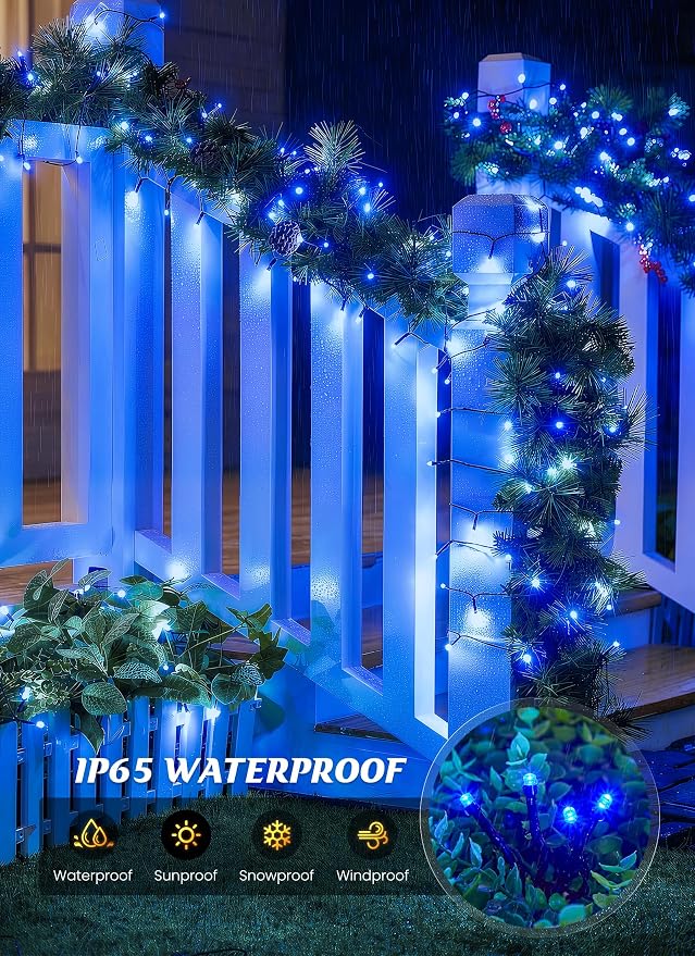 Brightown 2 Pack Solar String Lights Outdoor Waterproof, 80 FT 200 LED | Solar Powered Christmas Lights with 8 Modes, Auto On/Off, Patio Lights for Outside Tree Garden Party Decor (Blue)
