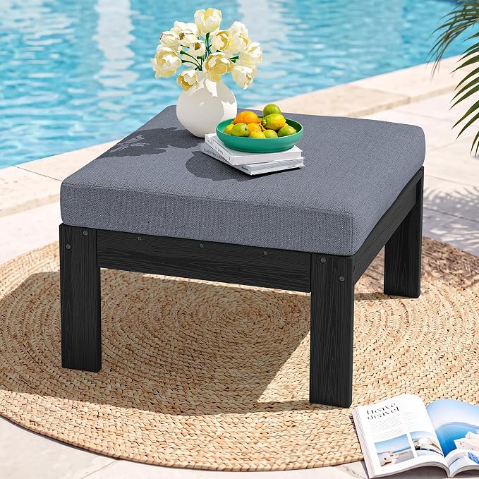 SERWALL HDPE Outdoor Ottoman with Cushions