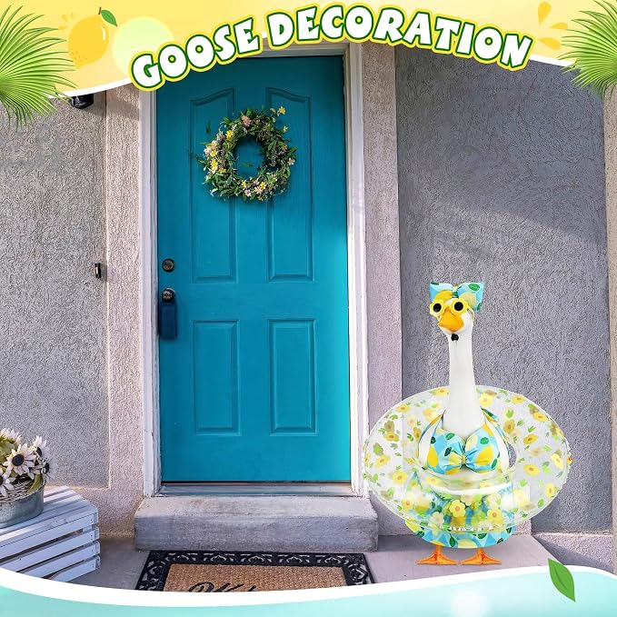 Bikini Porch Goose Outfits with Sunglasses and Swimming Tube for 23" Summer Goose Costume Garden Patio Statue Decor(Lemon)