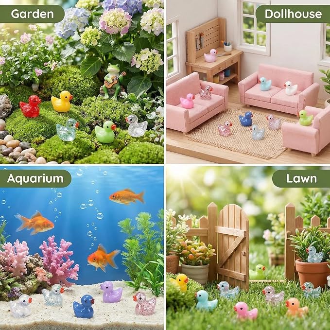 255 Pcs Mini Ducks Tiny Resin Ducks Glitter Little Animals Figurines Bulk for Micro Landscape Aquarium Ornaments Kit Dollhouse Decor Crafts Garden Accessories