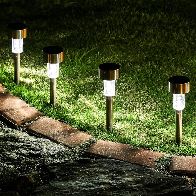 GIGALUMI 16 Pack Solar Lights Outdoor Waterproof,Stainless Steel LED Solar Garden Lights for Patio, Lawn, Yard and Landscape(Cold White) | Solar Pathway Lights, Solar Garden Lights for Patio, Lawn, Yard and Landscape LED (Cold White)