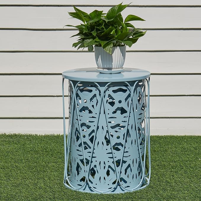Y&M Set of 3 Metal Round Patio Side Tables, Multifunctional Coffee Table End Table for Indoor & Outdoor Garden Stool Modern Design - Blue