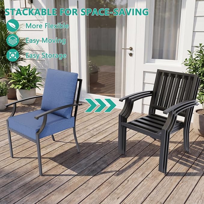 Gotland 9 Piece Outdoor Dining Set, Metal Outdoor Table and Swivel Chairs with X-Shaped Legs 1.5" Umbrella Hole, Patio Furniture Set with Waterproof Cushions, Patio Dining Sets for Backyard Deck Navy
