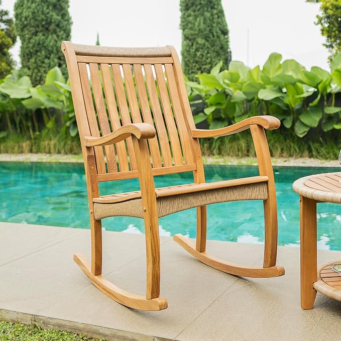 Cambridge Casual Marrakesh Teak Wood 3-Piece Rocking Conversation Set with Honey Twist Wicker