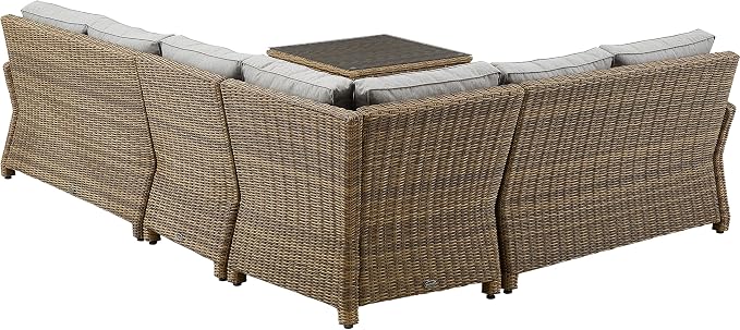 Crosley Furniture Bradenton 5-Piece Outdoor Sectional Sofa Wicker Conversation Patio Furniture Set for Deck, Brown with Gray Cushions