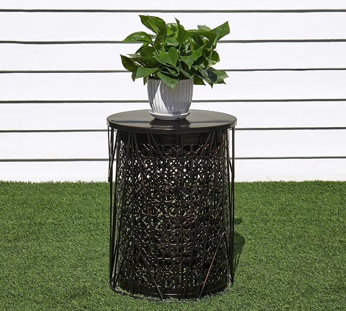 HFHOME Set of 3 Heavy-Duty Round End Table, Side Table, Coffee Table for Indoor Multifunctional Use, Outdoor Decorative Garden Stool Plant Stand-Bronze