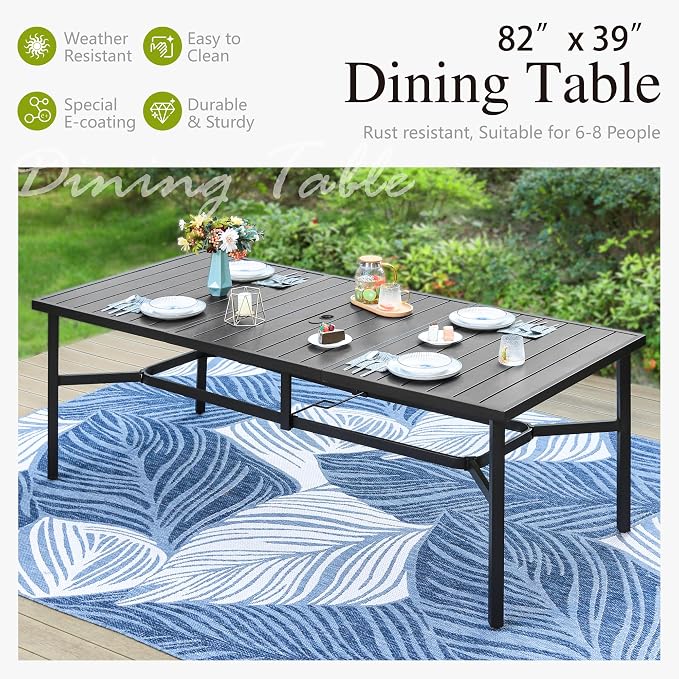 Sophia & William Outdoor Dining Set for 8 w/Metal Table & Textilene Chairs | 9 piece, Rectangle, Weather-resistant, Breathable & quick-drying, Umbrella hole, for patio deck backyard