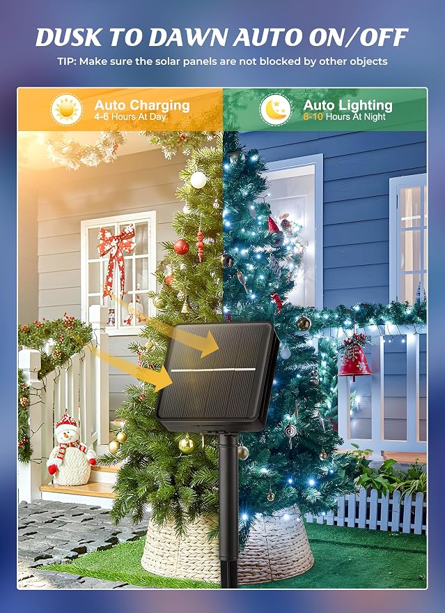 Brightown 2 Pack Solar String Lights Outdoor Waterproof, 80 FT 200 LED | Solar Powered Christmas Lights with 8 Modes, Auto On/Off, Patio Lights for Outside Tree Garden Party Decor (Cool White)