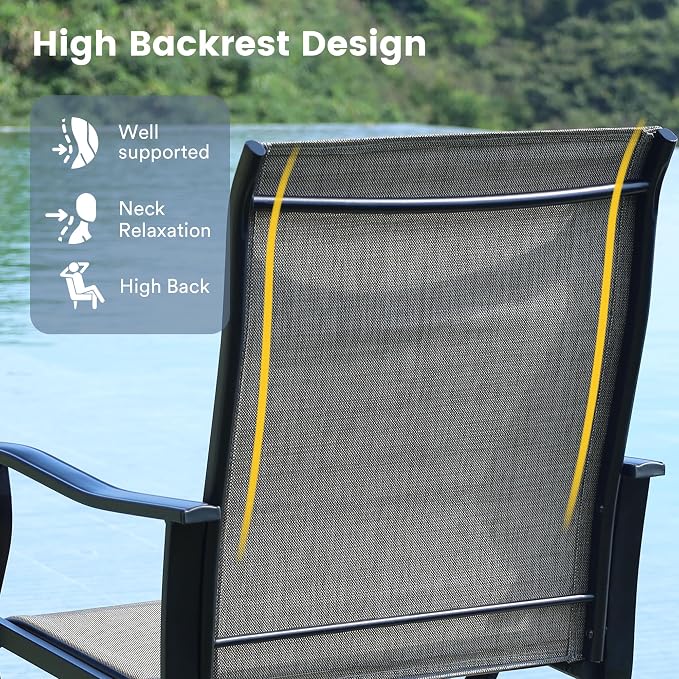 VICLLAX 3 Pieces Patio Dining Set for 2-28" Square Small Outdoor Table and 2 Patio Swivel Chairs for Lawn Garden, Walnut Tabletop and Mixed Brown Fabric