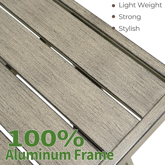 63"x35" Never-Rust Aluminum Outdoor Dining Table – Rectangular Patio Table for 6 with Umbrella Hole, Heavy Duty All-Weather for Poolside, Garden, Backyard, Porch, Deck, Gray Oak