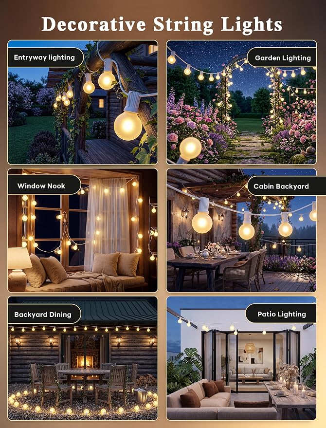 Abeja Outdoor Frosted String Lights G40-25Ft with 27 Clear Bulbs, UL Listed for Patio Garden Umbrella Bars Balcony Party Decor Indoor, E12 Base, 5W, White