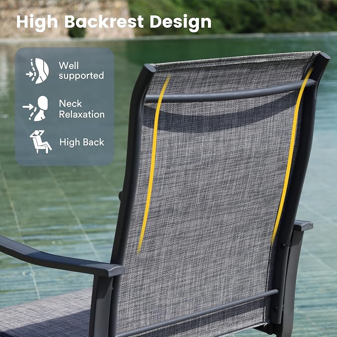 VICLLAX Patio Dining Set for 8, 9 Pieces Outdoor Furniture Includes 60" Round Patio Table with Umbrella Hole and 8 Outdoor Swivel Chairs for Lawn Garden, Black Tabletop and Dark Grey Fabric