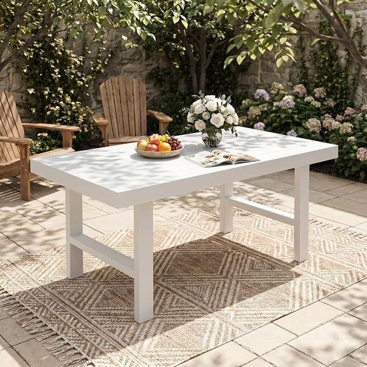 Wisteria Lane Aluminum Outdoor Patio Furniture Dining Table, All-Weather Outdoor Metal Dining Table, Modern Rectangle High Table for Party, for Balcony, Garden, White