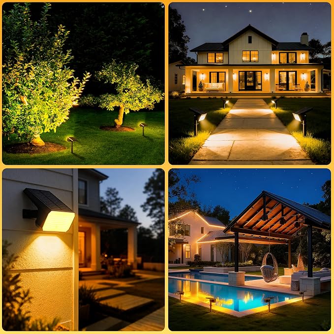 Solar Spot Lights Outdoor Waterproof, 10 Pack, 118 LED Warm White | IP67, 4 Modes Auto On/Off, for Yard Garden Pathway Walkway Tree Patio Driveway