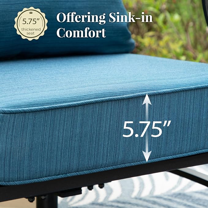 MIXPATIO Patio Furniture Set 4 pcs, Outdoor Patio Furniture, 3-Seat Sofa, 2 Rocking Chairs, Coffee Table and 5.75" Extra Thick Cushion, Conversation Set for Backyard Deck, Gemstone Blue