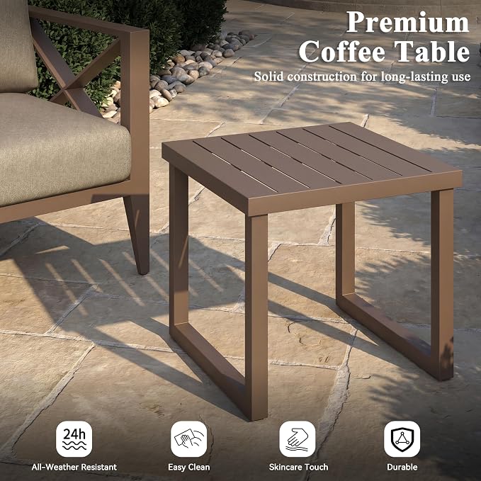 3 Piece Aluminum Patio Furniture Set, Modern Outdoor Patio Conversation Sets with Ergonomic Armhairs and Side Table, 6" Thick Washable Cushions for Balcony, Porch, Backyard,Brown