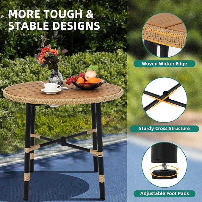 YITAHOME 35.4'' Outdoor Round Table with 2.2" Umbrella Hole, Patio Dinning Table for Bistro, Lawn, Backyard, Garden, Porch and Poolside