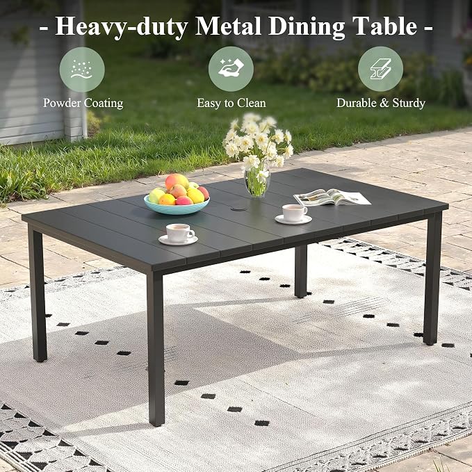 7 Pieces Patio Dining Set, Outdoor Furniture of 63" Rectangular Patio Table and Patio Swivel Chairs for Backyard Lawn Garden, Black Table and Mixed Brown Chairs