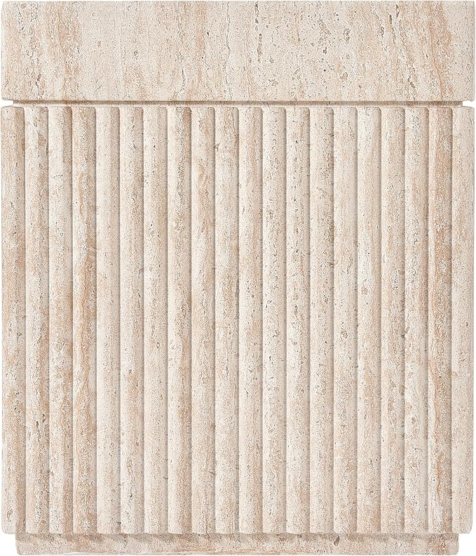 Christopher Knight Home Livia 20.28" Tall Outdoor Square Accent Side Tables Set of 6, Patio Decorative End Tables with Fluted Design, MGO Garden Stool for Patio Balcony & Garden Decor, Travertine