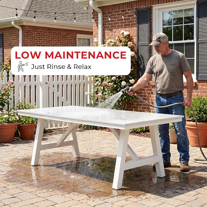 Costaelm Stinson 9-Piece Outdoor HDPE Patio Dining Table Set with Umbrella Hole & Dining Chairs for 8, White