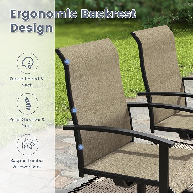 VICLLAX 3 Pieces Patio Outdoor Dining Set, 2 Swivel Textilene Chairs and 27.6" Square Metal Table with Storage for Porch, Deck, Garden, Walnut/Brown