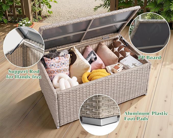 AMERLIFE 10-Piece Wicker Patio Furniture Set, Rattan Sectional Sofa with Storage Coffee Table & 2 Ottomans, All-Weather Outdoor Conversation Set for Backyard, Deck, Grey