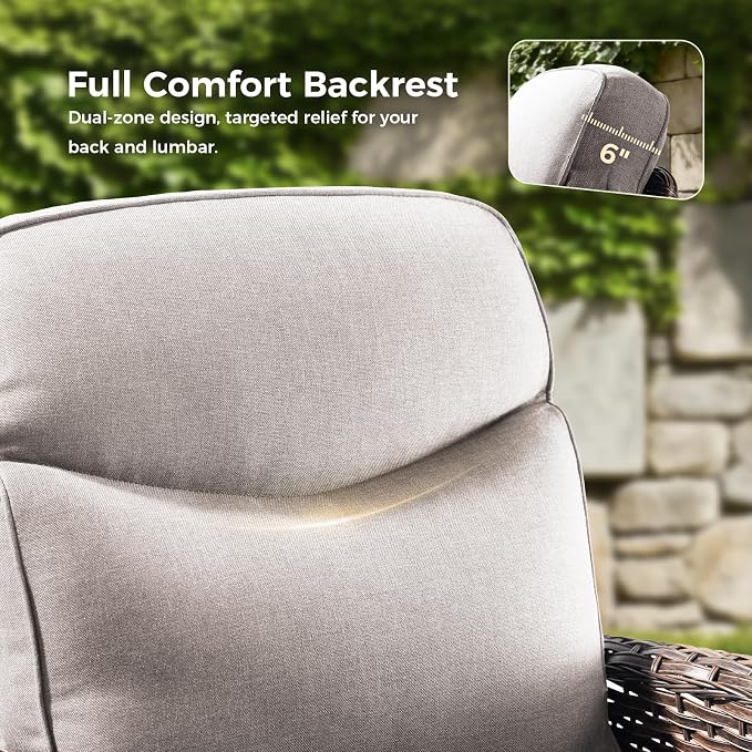Luxury Patio Furniture Set with Fire Pit Table, Outdoor Furniture Set with High Back Swivel Chairs & 6-inch Thick Cushions, 8 PCS Fire Pit Patio Set for Yard, Deck, Poolside, Brown/Beige