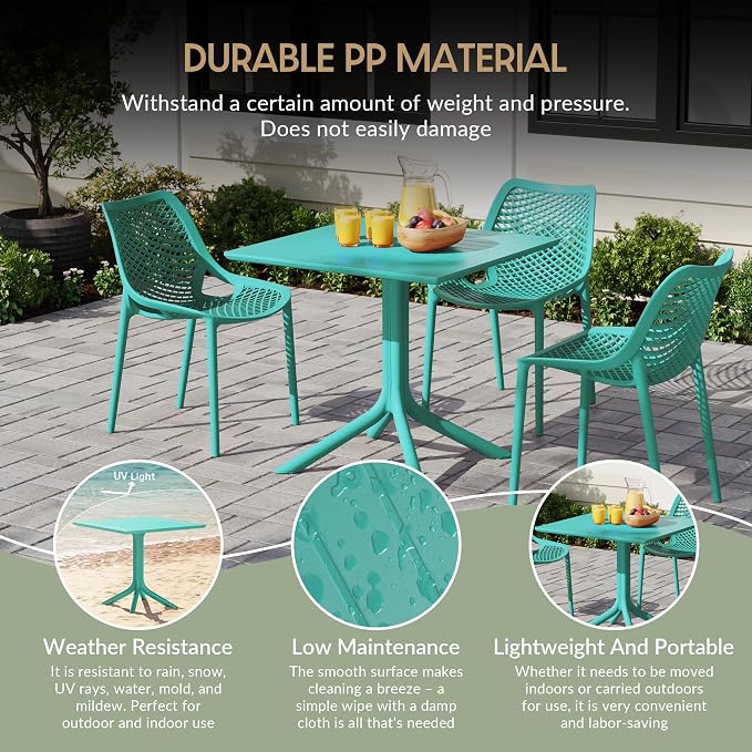 WestinTrends Playa 31.5" Square Outdoor Plastic Resin Patio Dining Table for 4, Turquoise