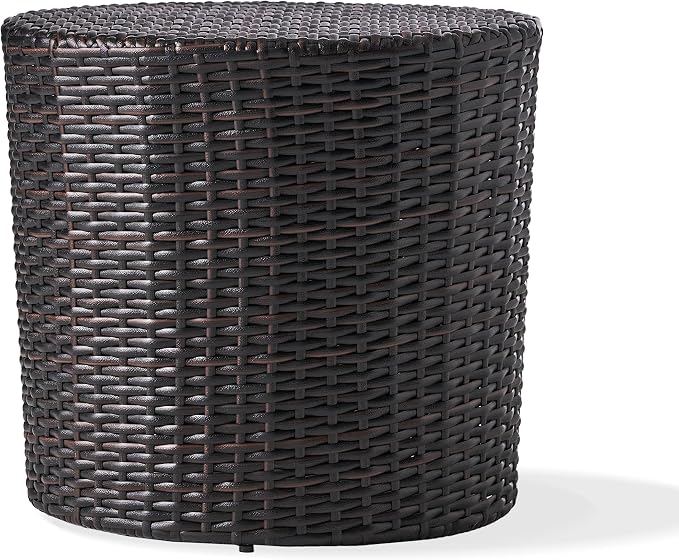 Barrel Side Table 17.5" – No Assembly Outdoor Wicker End Table, Round PE Rattan Accent Table for Patio Backyard Balcony Deck Garden, Brown