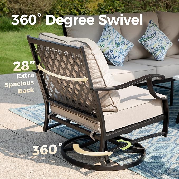 MIXPATIO Patio Furniture Set 5 pcs, Outdoor Patio Furniture, 3-Seat Sofa, 2 Swivel Chairs, 2 Ottomans and 5.75" Extra Thick Cushion, Patio Conversation Set for Garden Backyard Deck,Beige