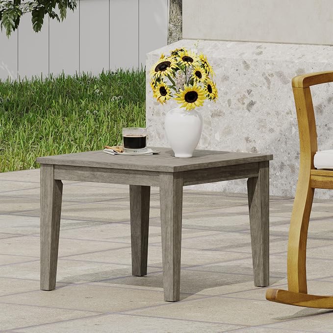 Outdoor Acacia Wood Side Table, 20x20 Inch Low Profile Patio End Table, Transitional Design for Porch, Deck, Poolside & Garden, 300 lbs Weight Capacity, Weather-Resistant - Natural