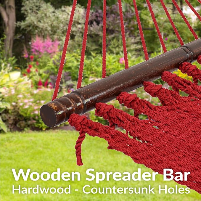 Sunnydaze Soft-Spun Polyester Rope Double Hammock for Outside - 600-Pound Weight Capacity Extra Large Hammock - Red