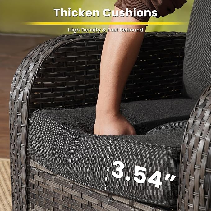 3 Pieces Outdoor Patio Furniture Set, Outdoor Wicker Rocking Patio Chairs Set of 2 with Coffee Table, All Weather Rattan Front Porch Chairs for Backyard, Garden, Poolside, Black