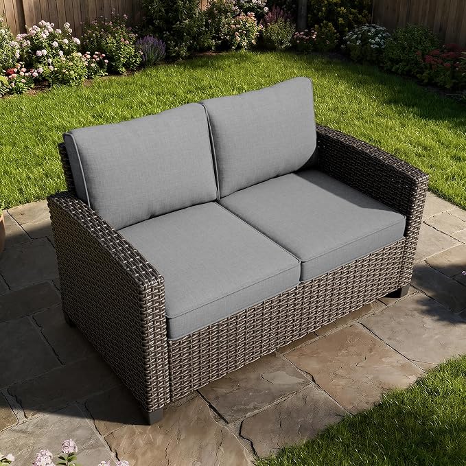 WWR Patio Furniture Set-30% Thicker Wicker-Luxury 1 Piece PatioWicker Outdoor Patio Conversation Set with Extra Wide & Thick Cushions, Rattan Outdoor Furniture Set Loveseat for Backyard, Porch & Deck