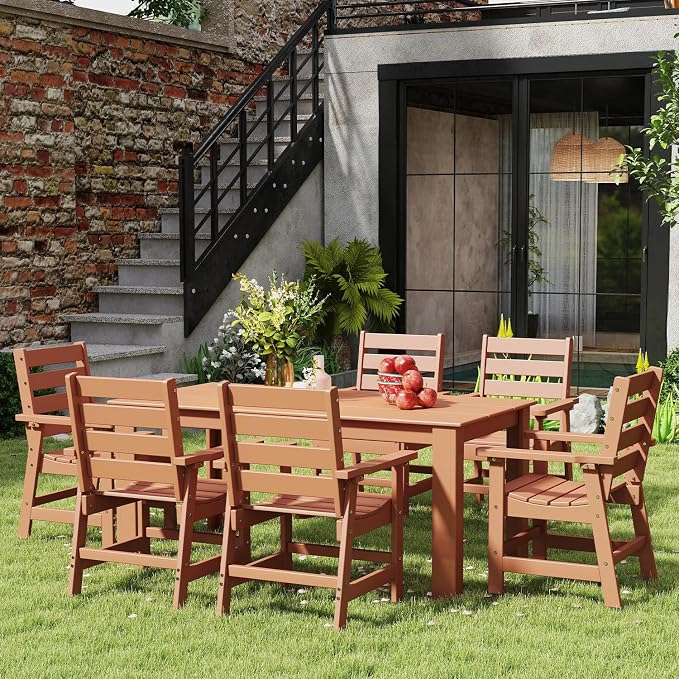 IVY&LANE Outdoor Dining Chair | HDPE | Teak | All Weather | Arm Chairs | Patio Furniture | for Poolside Lawn Garden Backyard