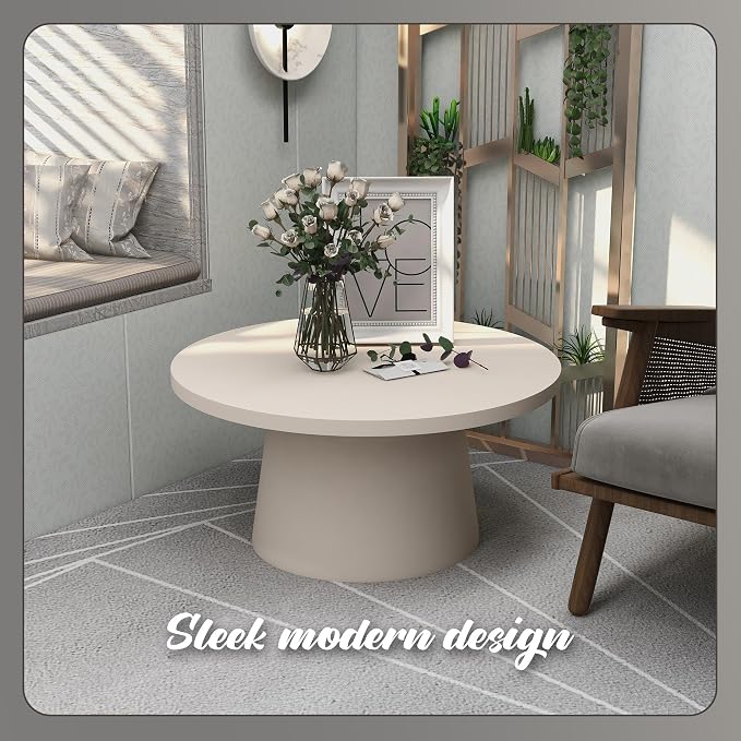 LeisureMod Minimalist Grey Side Table with Pedestal Base – Round Fiberstone Accent Table for Living Room, Outdoor, or Patio Use, Dune Series