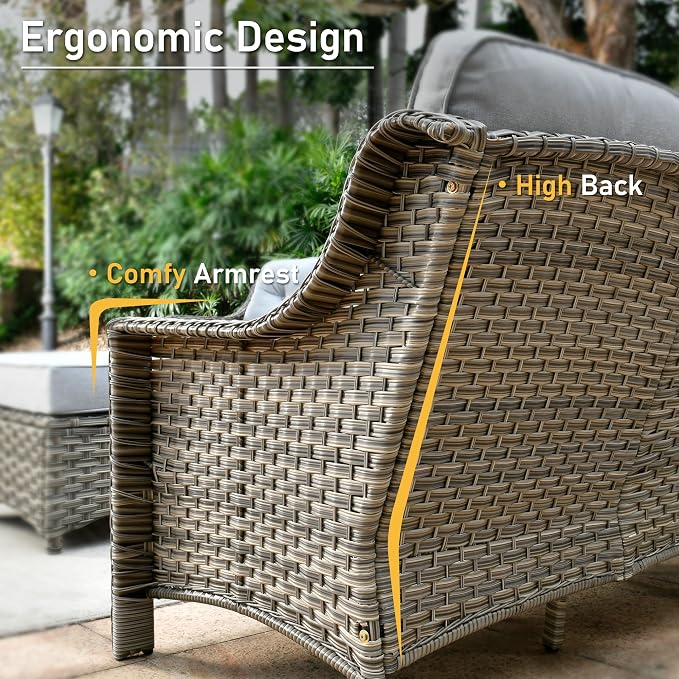 HOOOWOOO 2 Piece Patio Chairs Set,Outdoor Wicker Chairs,All Weather Resistant High Back Rattan Deck Chairs Matching Furniture(Light Grey Gray)