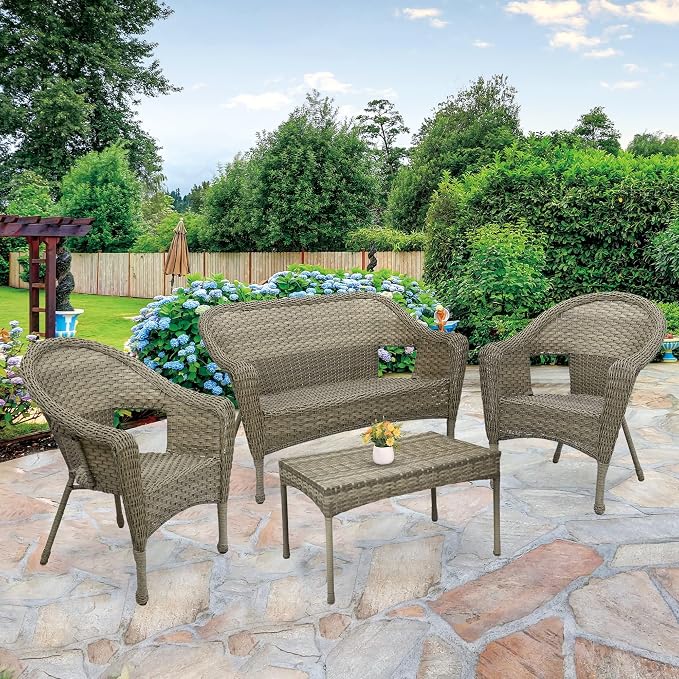 Jeco Set of 4 Grey Resin Wicker Clark Conversation Set Without Cushion