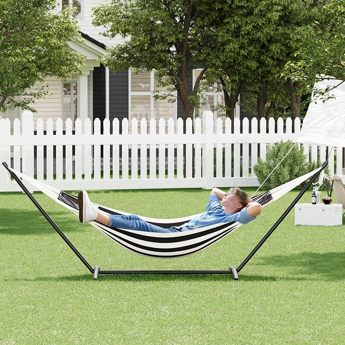 Extra Wide Hammock Chair with Stand, 500lbs Heavy Duty Steel Frame, Adjustable Height, Portable Folding Patio Swing for Outdoor, Backyard, Balcony, Camping – Includes Waterproof Carry Bag