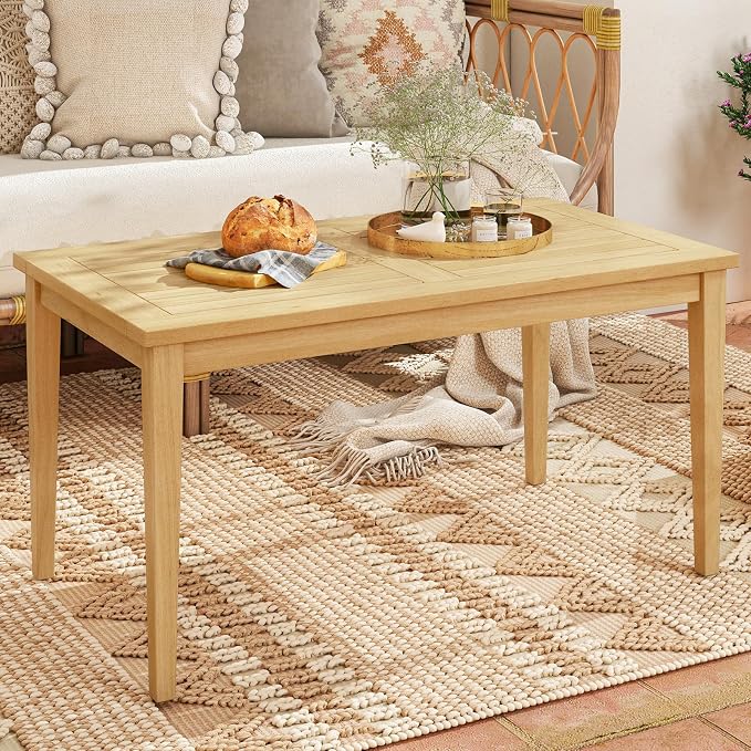 Tangkula Outdoor Teak Wood Coffee Table, Premium Solid Wood Patio Side Table w/Slatted Tabletop, Patio Furniture, 35.5" x20” Rectangular Tea Cocktail Table for Balcony, Lawn, Deck, Backyard, Poolside