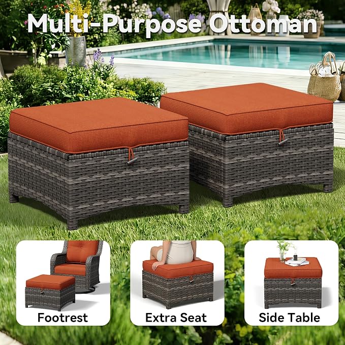 7 Piece Outdoor Wicker Patio Furniture Set, Patio Chairs Set with Thickened Olefin Cushions, High Back and Deep Seating, Hand-Woven PE Rattan, Ottoman for Porch, Deck