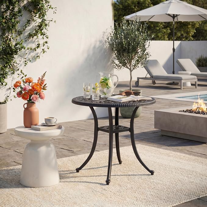 21" Outdoor Patio Bistro Table Cast Aluminum Side Table,Round Coffee Table,All Weather End Table for Patio, Porch, Deck,Garden(21" Black Round)