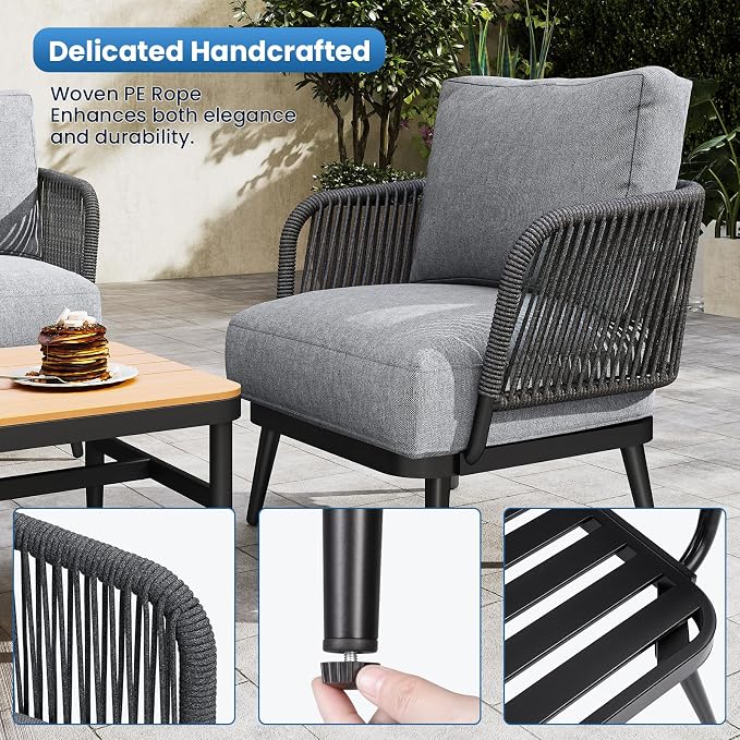 Jocoevol Outdoor Patio Furniture Set 5-Piece, Outdoor 4-Seat Sofa with Coffee Table, Waterproof Thick Cushion Patio Conversation Set, All Weather Outdoor Couch Set for Deck, Lawn, Balcony, Porch