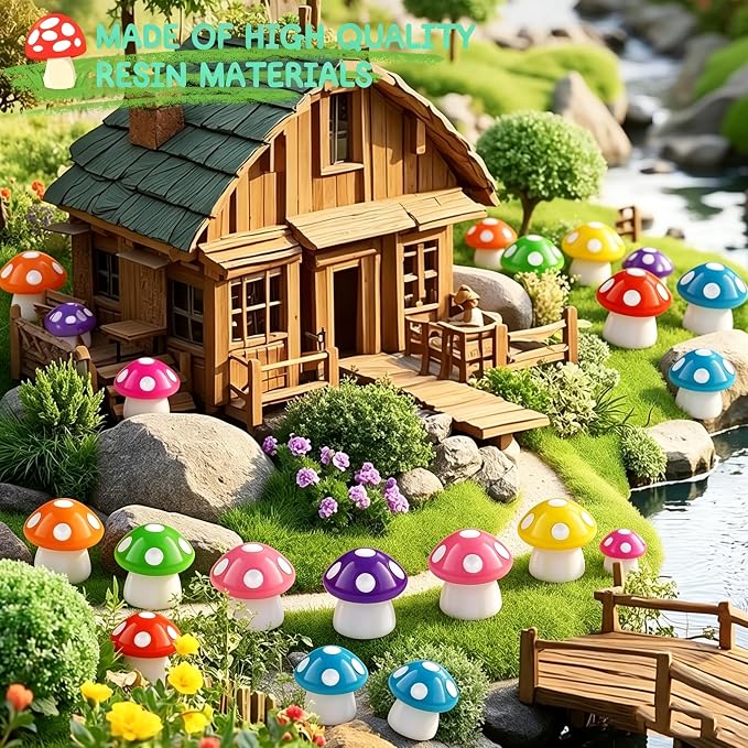 120pcs Mini Resin Mushroom 15 Colors Small Mushrooms Figures Tiny Resin Mushrooms Plastic Little Miniature Mushrooms for Micro Fairy Garden Landscape Aquarium Accessories Dollhouse Hide Crafts Decor
