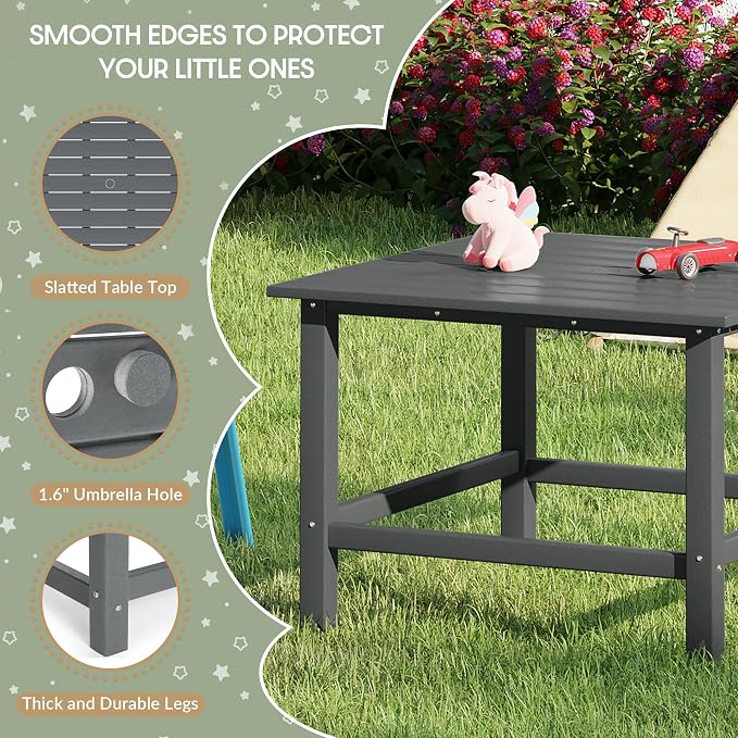 WestinTrends Malibu Kids Outdoor Patio Furniture HDPE 31" Wide Square Dining Table, Gray