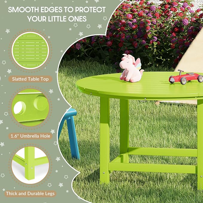WestinTrends Malibu Kids Outdoor Patio Furniture HDPE 38" Wide Round Dining Table, Lime